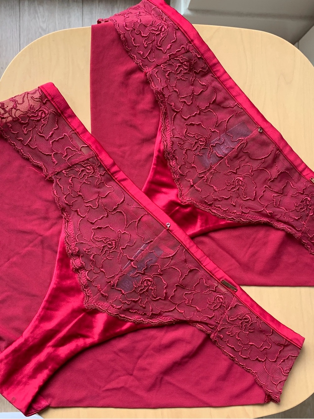 Set of two Autograph Lace and Satin Bikini Panties in Cranberry